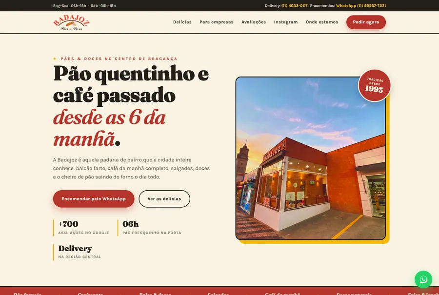 Site da Padaria Badajoz